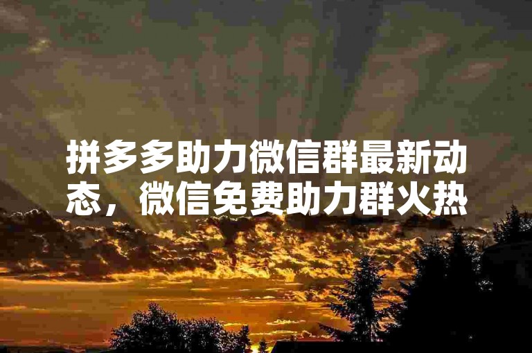 拼多多助力微信群最新动态，微信免费助力群火热招募中！