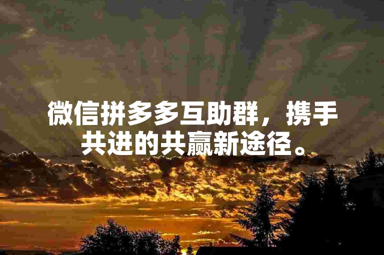 微信拼多多互助群，携手共进的共赢新途径。