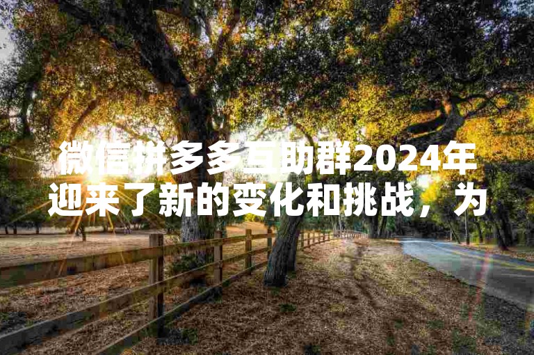 微信拼多多互助群2024年迎来了新的变化和挑战，为用户提供了更多的便利和支持。