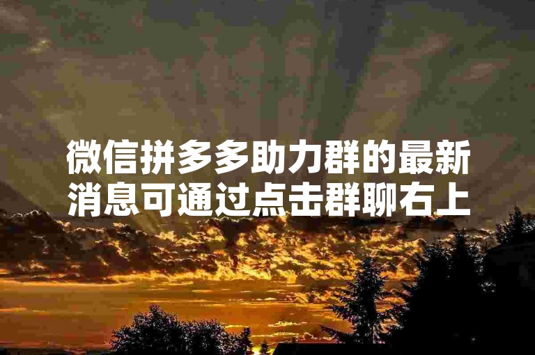 微信拼多多助力群的最新消息可通过点击群聊右上角的...按钮，选择消息免打扰或置顶聊天，以便及时查看。