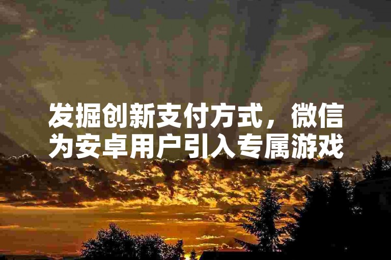 发掘创新支付方式，微信为安卓用户引入专属游戏币充值通道服务。