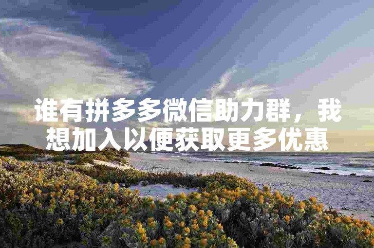 谁有拼多多微信助力群，我想加入以便获取更多优惠信息和互助砍价。