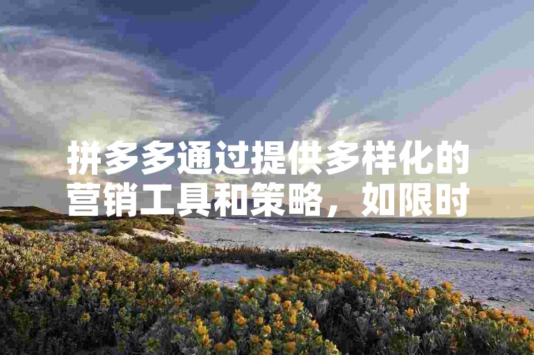 拼多多通过提供多样化的营销工具和策略，如限时秒杀、拼团优惠等，有效吸引用户参与，从而助力商家提升销量和品牌影响力。