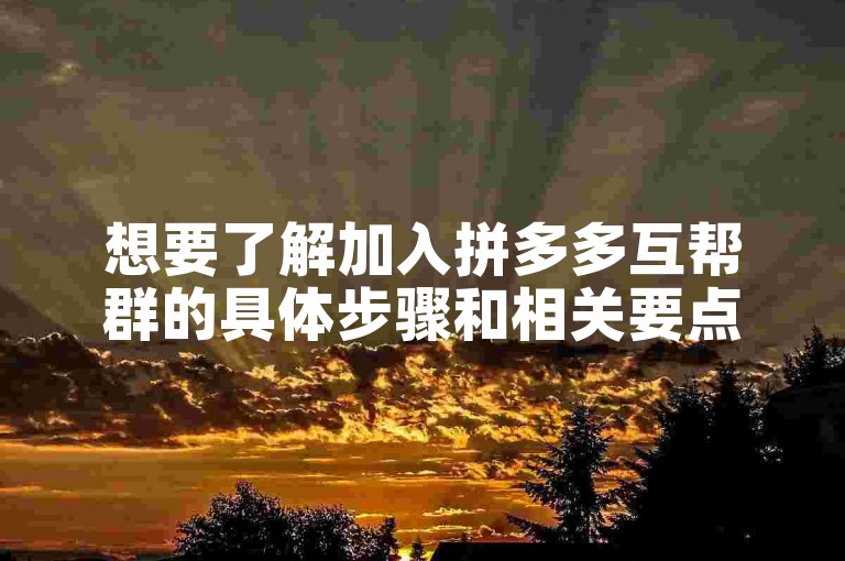 想要了解加入拼多多互帮群的具体步骤和相关要点吗？