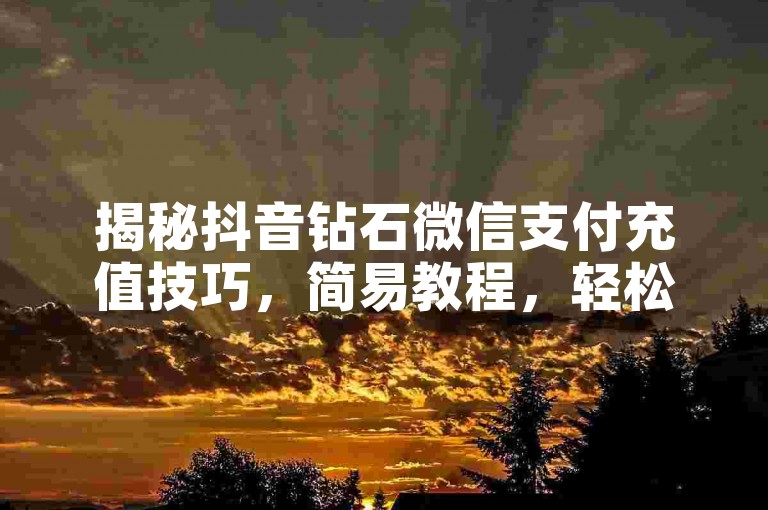揭秘抖音钻石微信支付充值技巧，简易教程，轻松搞定！！2025必备技能。