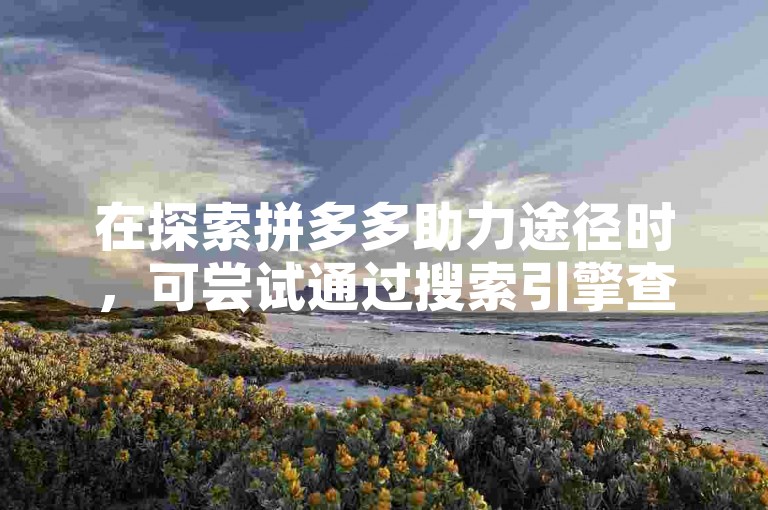 在探索拼多多助力途径时，可尝试通过搜索引擎查找拼多多互助平台来发现相关助力资源。
