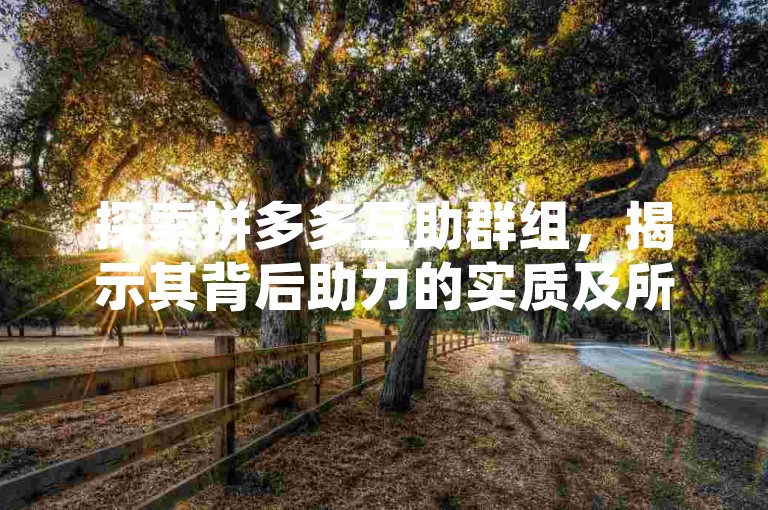 探索拼多多互助群组，揭示其背后助力的实质及所带来的影响。