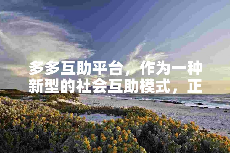 多多互助平台，作为一种新型的社会互助模式，正逐渐改变着人们的互助方式。