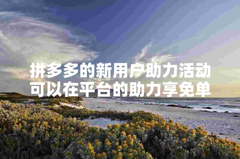 拼多多的新用户助力活动可以在平台的助力享免单或砍价免费拿等互动游戏页面中找到，通常这些活动会鼓励新注册用户通过邀请好友帮忙来获取商品折扣或免单机会。