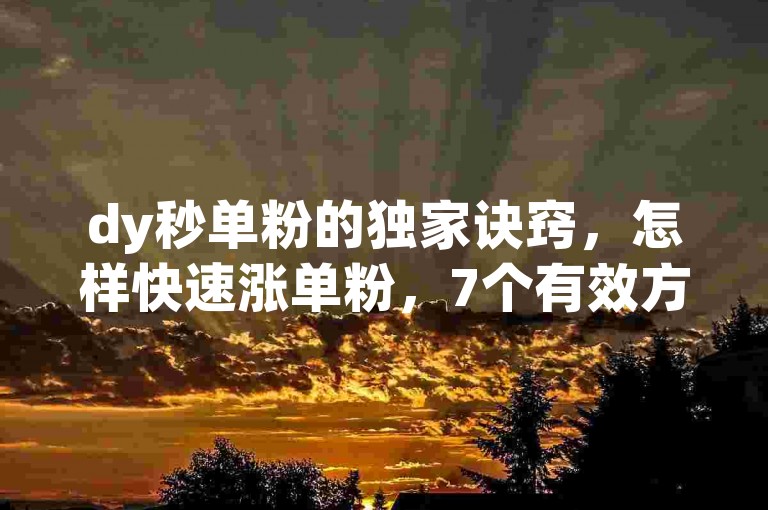 dy秒单粉的独家诀窍，怎样快速涨单粉，7个有效方法！2024必备