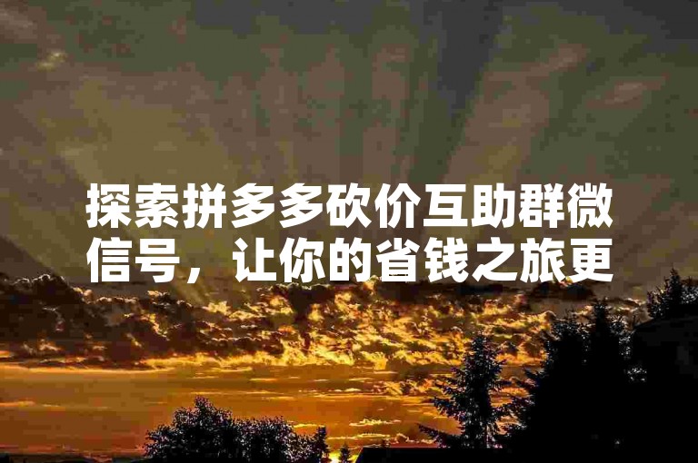 探索拼多多砍价互助群微信号，让你的省钱之旅更加顺畅。