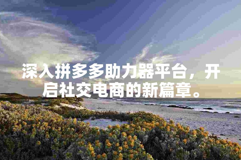 深入拼多多助力器平台，开启社交电商的新篇章。
