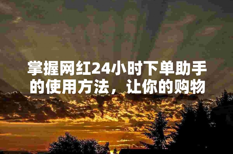 掌握网红24小时下单助手的使用方法，让你的购物体验更加流畅高效！