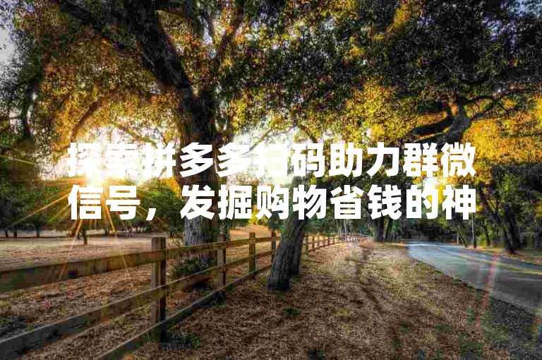 探索拼多多扫码助力群微信号，发掘购物省钱的神秘工具。