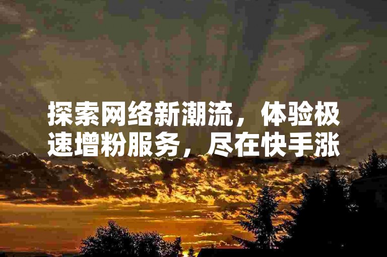 探索网络新潮流，体验极速增粉服务，尽在快手涨粉神器——涨ks网。