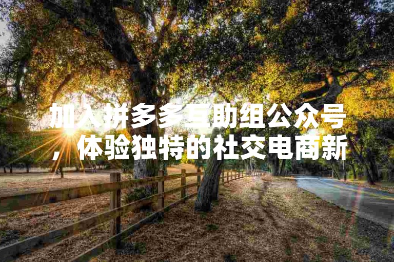 加入拼多多互助组公众号，体验独特的社交电商新风尚。