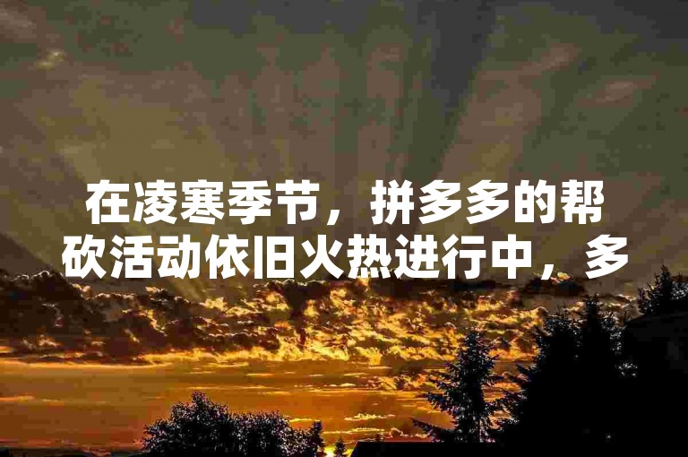 在凌寒季节，拼多多的帮砍活动依旧火热进行中，多多砍价平台成为众多消费者省钱的好帮手。