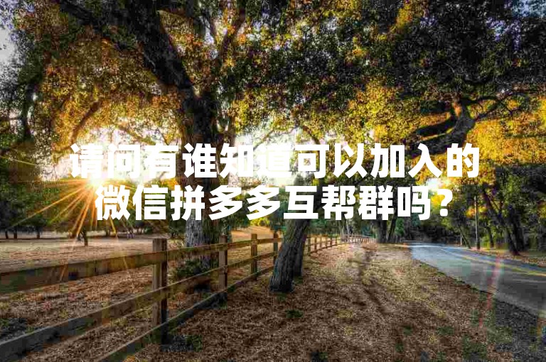 请问有谁知道可以加入的微信拼多多互帮群吗？