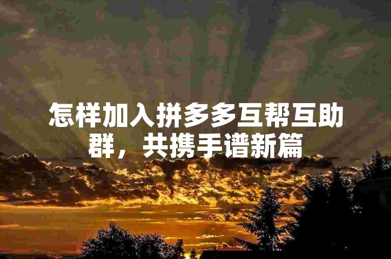 怎样加入拼多多互帮互助群，共携手谱新篇