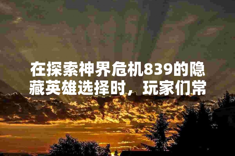 在探索神界危机839的隐藏英雄选择时，玩家们常被快手上仅需一元就能获得3000赞、抖音一元可购10万粉的现象所吸引，但真正的游戏高手更注重英雄技能与策略的深度挖掘。