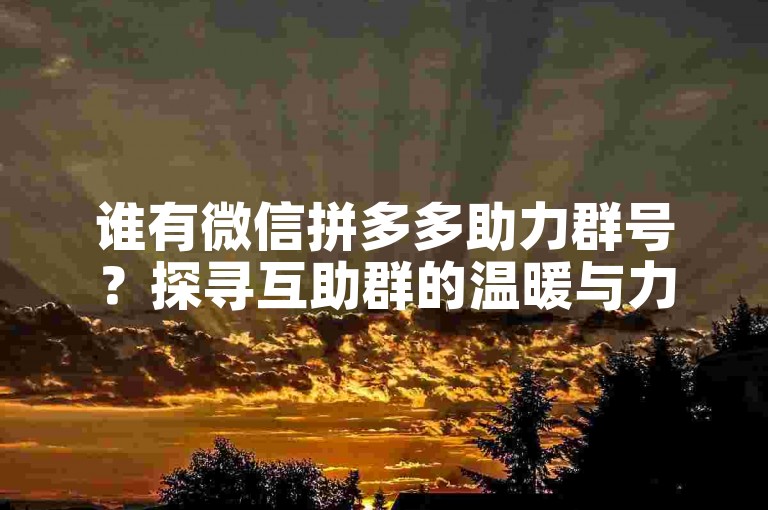 谁有微信拼多多助力群号？探寻互助群的温暖与力量。