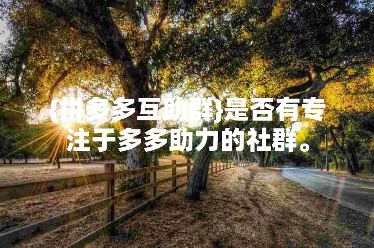 {拼多多互助群}是否有专注于多多助力的社群。
