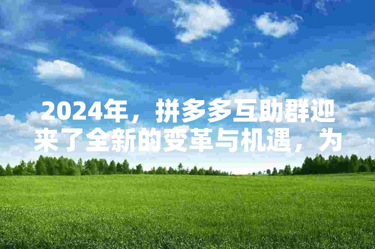 2024年，拼多多互助群迎来了全新的变革与机遇，为用户带来了更加便捷高效的互助体验。