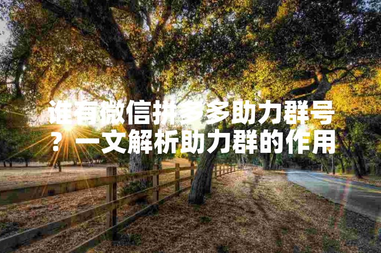谁有微信拼多多助力群号？一文解析助力群的作用与获取途径。
